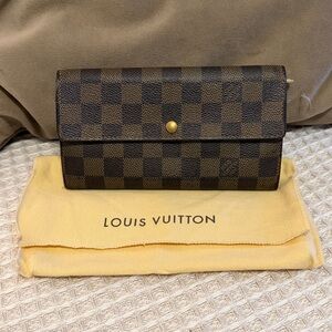 Authentic Louis Vuitton SarahDamier Ebene Brown Checkered Long Wallet